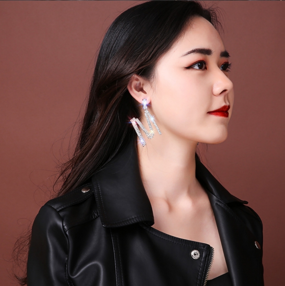 Alphabet M Crystal Drop Earrings